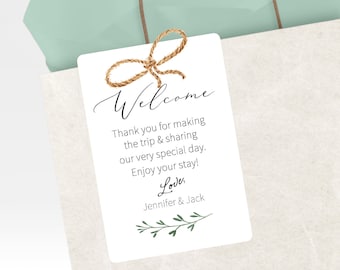 Printed Hotel Welcome Bag Tags, Personalized Wedding Guest Favor Tags for Destination Gift Bags