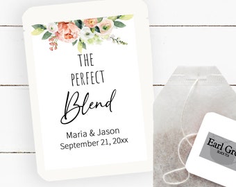 The Perfect Blend Tea Bag Favor, Floral Wedding Favor Tea Gift, Bridal Tea Party Favor