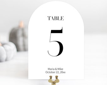 Arch Personalized Wedding Table Numbers, 5x7 Double Sided Number Signs, Minimalist Table Number Cards,