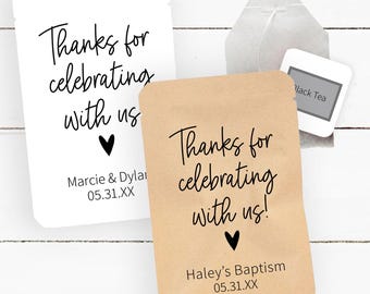 Thank You Tea Bag Favor, Tea Party Celebration, English Black Tea