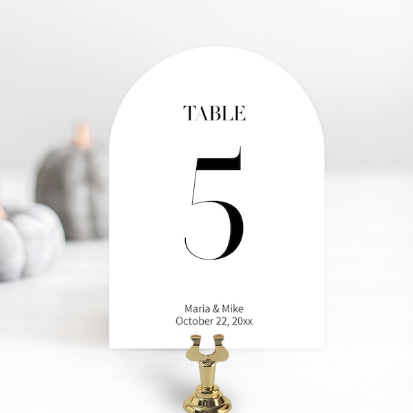 Arch Personalized Wedding Table Numbers, 5x7 Double Sided Number Signs, Minimalist Table Number Cards,