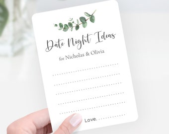 PRINTED Date Night Idea Cards, Eucalyptus Personalized Bridal Shower Game Cards, EU1