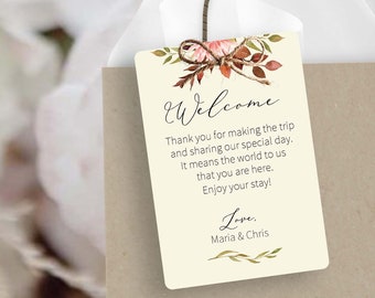 Printed Hotel Welcome Bag Tags, Personalized Wedding Guest Favor Tags for Destination Wedding