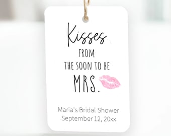 Kisses From The Soon To Be Mrs Favor Tags, Bachelorette Shower Favor Tags for the New Bride