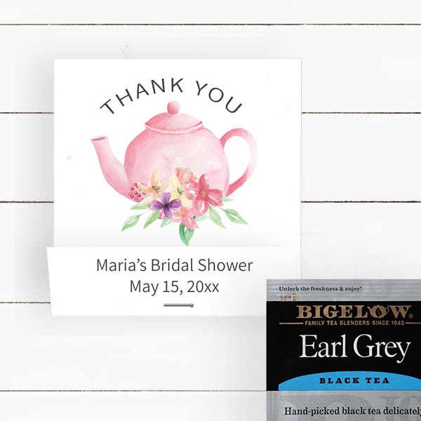 Thank You Tea Party Favors, Personalized Bridal Shower Tea Bag Favors, Baby Shower Favors , TB1