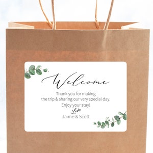 Welcome Bag Stickers, Greenery Stickers for Hotel Wedding Guest Gift Bags, Destination Wedding Stickers, EU1