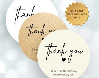 2" Round Thank You Favor Stickers, SB