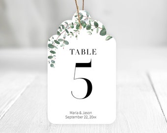 Greenery Table Numbers Tags, Personalized Eucalyptus Table Numbers, Wedding Centerpiece Table Decor, C01