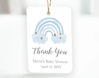 Baby Shower Rainbow Favor Tags, Pink Thank You Favor Tags, Blue Personalized Shower Tags for New Mom
