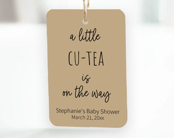 Personalized Baby Shower Tea Favor Tags, A Little Cu-Tea is on the Way, Favor Tags for Baby Shower Tea Party