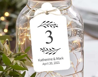 Wedding Table Numbers Tags, Personalized Leaf Table Numbers, Wedding Table Decor, Hanging Wine Bottle Number Tags, C01, BL1