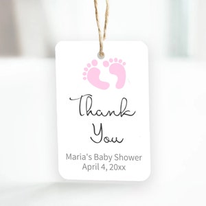 Baby Footprint Favor Tags, Pink Thank You Favor Tags, Personalized Shower Tags for New Mom Baby Shower