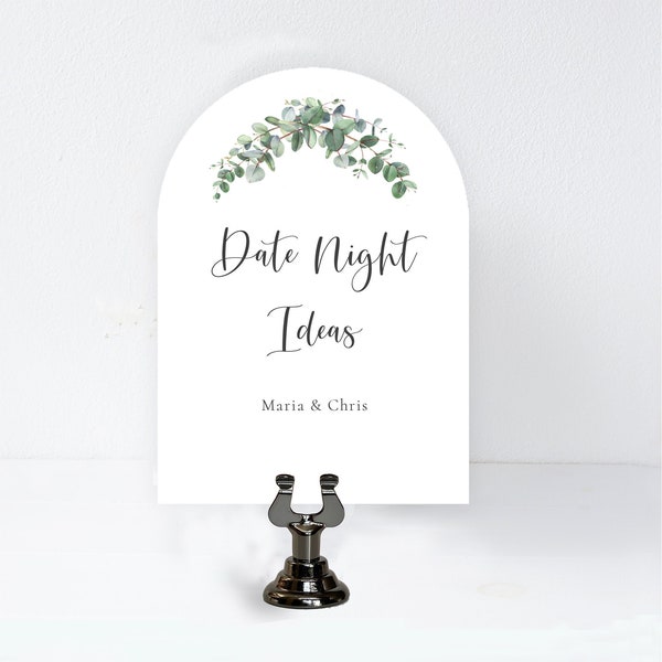 Date Night Idea Signs and Sign Stand, Personalized Wedding Reception Sign for Date Night Cards