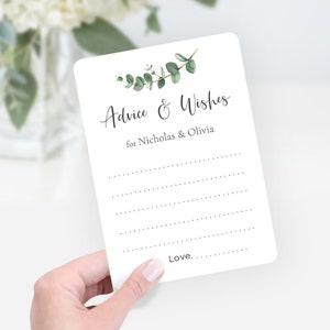 PRINTED Advice and Wishes for the Bride and Groom, Personalized Eucalyptus New Parents Wish Cards, EU1