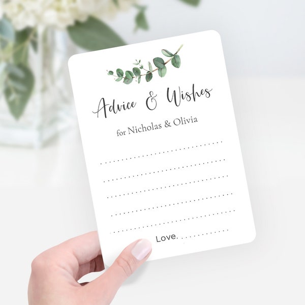 PRINTED Advice and Wishes for the Bride and Groom, Personalized Eucalyptus New Parents Wish Cards, EU1
