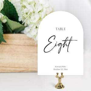 Printed Arch Double Sided Wedding Table Numbers, 5x7 Personalized Number Signs, Minimalist Calligraphy Table Number Cards,