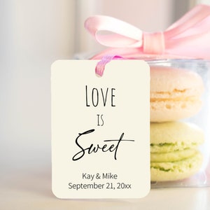 Love is Sweet Favor Tags, Personalized Wedding Treat Tags, Tags for Guest Favors, Candy Favor Tags