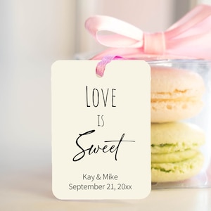 Love is Sweet Favor Tags, Personalized Wedding Treat Tags, Tags for Guest Favors, Candy Favor Tags