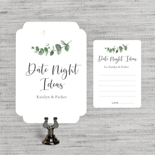 Personalized Date Night Idea Cards and Sign, Greenery Bridal Shower Game Cards,  Date Night Cards, EU1