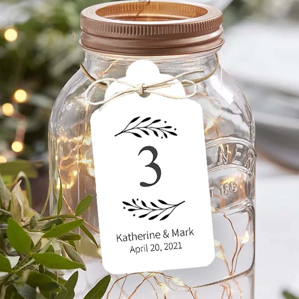 Wedding Table Numbers Tags, Personalized Leaf Table Numbers, Wedding Table Decor, Hanging Wine Bottle Number Tags, C01, BL1