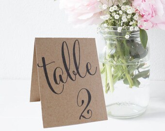 Tented Wedding Table Numbers, Double Sided Table Cards