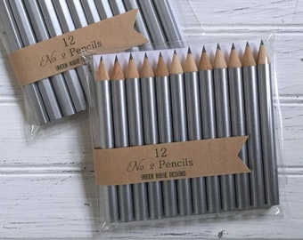 Silver Golf Pencils for Bingo, Baby Shower Mini Pencils, Wooden Game Pencils for Bridal Shower, Party Favor Pencils, Set of 12