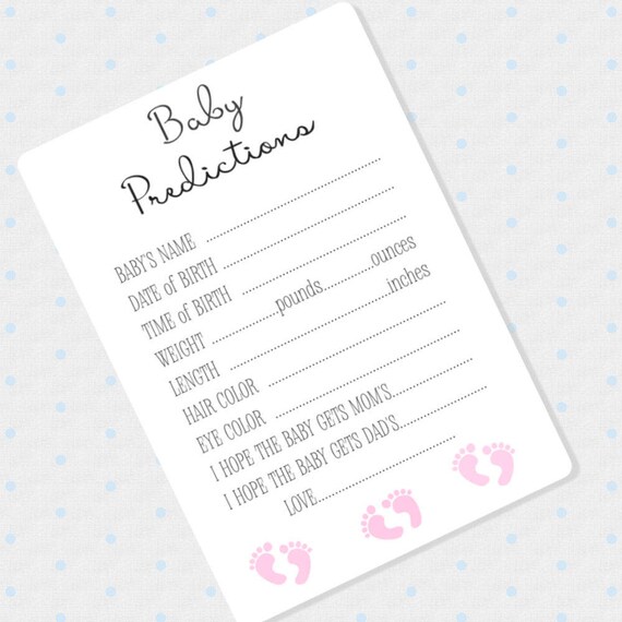 Baby Girl Prediction Cards Baby Shower Game Cards Foot Print Etsy