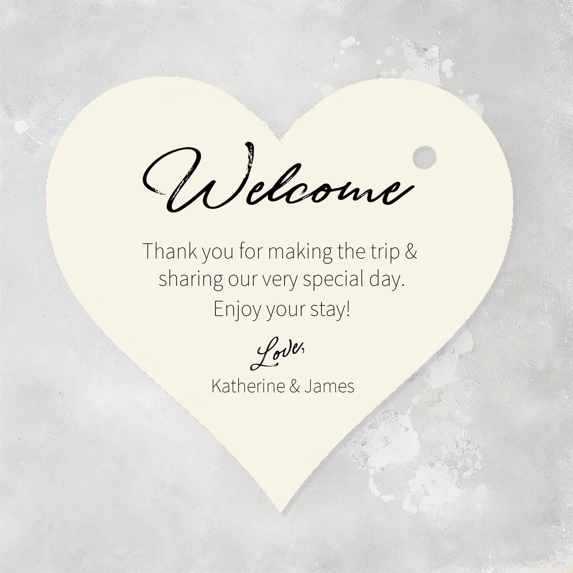 Printed Heart Welcome Bag Tags, Personalized Wedding Welcome Tags