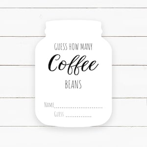 Guess How Many Coffee Beans in Jar, Shower Guessing Game Cards