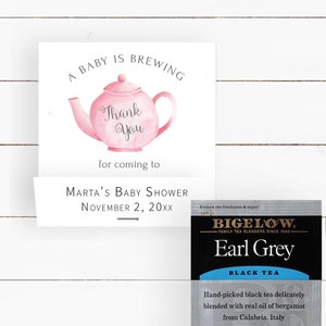 Baby Shower Tea Party Favors, Personalized Tea Drinker Gift, Baby Is Brewing Tea Favors, TB1