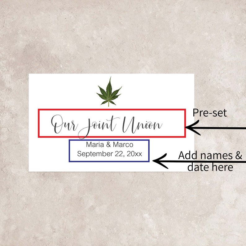 Personalized Our Joint Union Favor Bag Toppers, Marijuana Party Favor Bag Toppers, Cannabis Wedding, MJ1 image 5