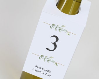 Greenery Wine Bottle Table Numbers, Personalized Wine Tags, WB1