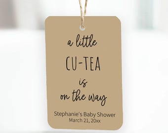 A Little Cu-Tea is on the Way Favor Tags for Baby Shower, Tea Party Favors