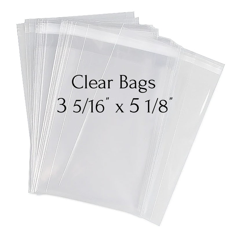 May include: A stack of clear plastic bags, 3 5/16" x 5 1/8", for packaging small items.