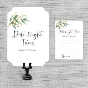 Personalized Date Night Idea Cards and Sign, Greenery Bridal Shower Game Cards,  Date Night Cards, GL1