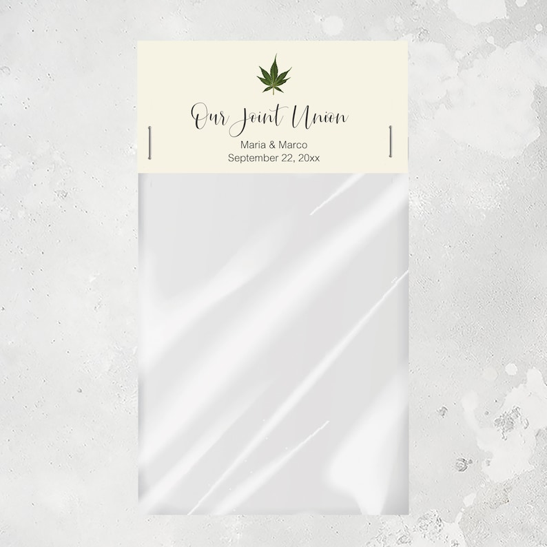 Personalized Our Joint Union Favor Bag Toppers, Marijuana Party Favor Bag Toppers, Cannabis Wedding, MJ1 cream