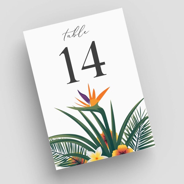 Beach Wedding Table Numbers, Bird of Paradise Double Sided Table Numbers, TR1