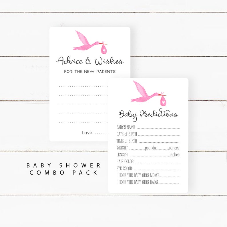 Game Card Bundle for Baby Shower Guess Baby Stats SK1 Baby Stork Advice and Predictions for the Parents to be