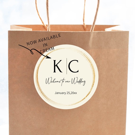 Monogram Welcome Bag Labels for Out of Town Guests, Round Stickers