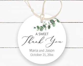 A Sweet Thank You Favor Tags, Eucalyptus Wedding Gift Tags, Round Personalized Shower Tags, EU1