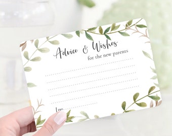 PRINTED Greenery Advice and Wish Cards, Baby Shower Cards for the New Parents