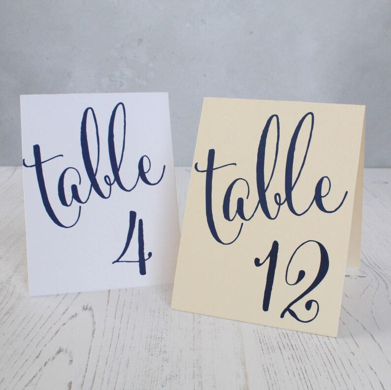 Navy Blue Wedding Table Numbers Folded Nv1