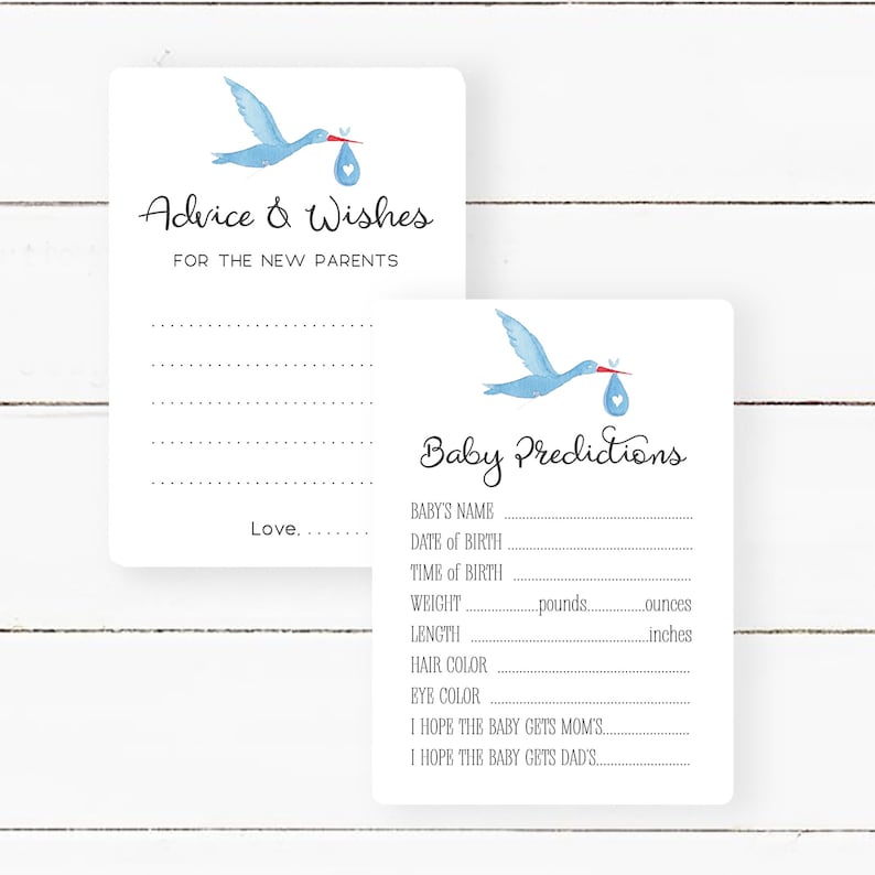 Game Card Bundle for Baby Shower Guess Baby Stats SK1 Baby Stork Advice and Predictions for the Parents to be