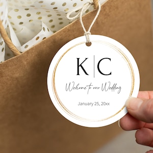 Wedding Monogram Welcome Bag Tag, Couple Initial Gift Bag Tags, Gable Gift Box Favor Tags