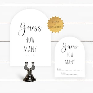 Shower Guess How Many Cards and Sign with Stand, Baby Shower Game Cards, Bridal Shower Guess Game Card and Sign