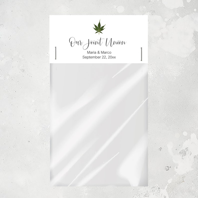 Personalized Our Joint Union Favor Bag Toppers, Marijuana Party Favor Bag Toppers, Cannabis Wedding, MJ1 white