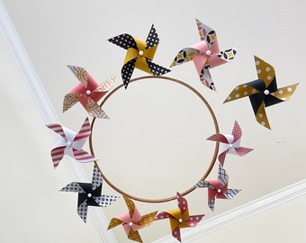 Baby Girl Crib Mobile for a Pink, Mustard Yellow, Black and White Nursery with Geometric Patterns : Girly Pop