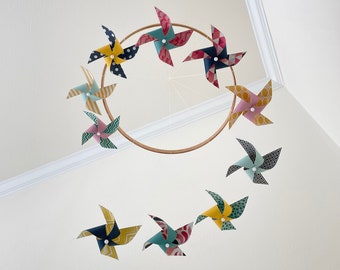 Unique Handmade Baby Crib Mobile for an Aqua, Navy, Teal, Yellow, Pink Nursery: Sassafras