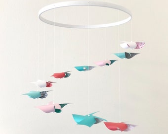 Spiral Crib Mobile for a Pink, Grey, White, Coral, Aqua Nursery : Cotton Candy