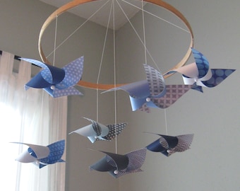Baby Boy Crib Mobile for a Grey, Blue, Navy and White Nursery : The Gentleman